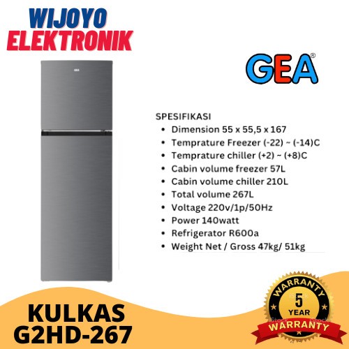 KULKAS Gea G2hd 267 Kulkas 2 Pintu 267L - Gehd267