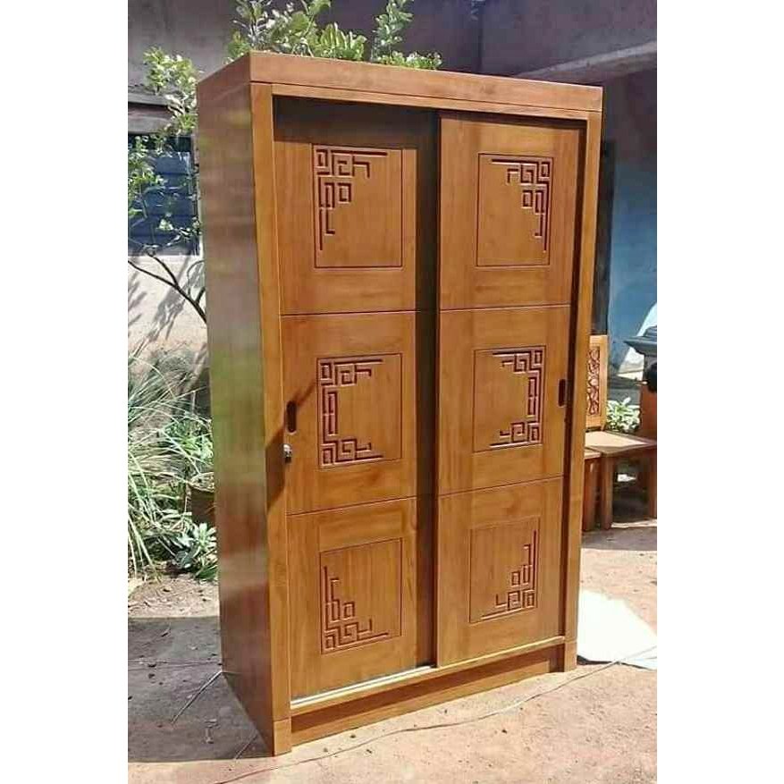 Lemari Pakaian Minimalis Kayu Jati 2 Pintu Sliding / Lemari Pakaian Jati Sliding