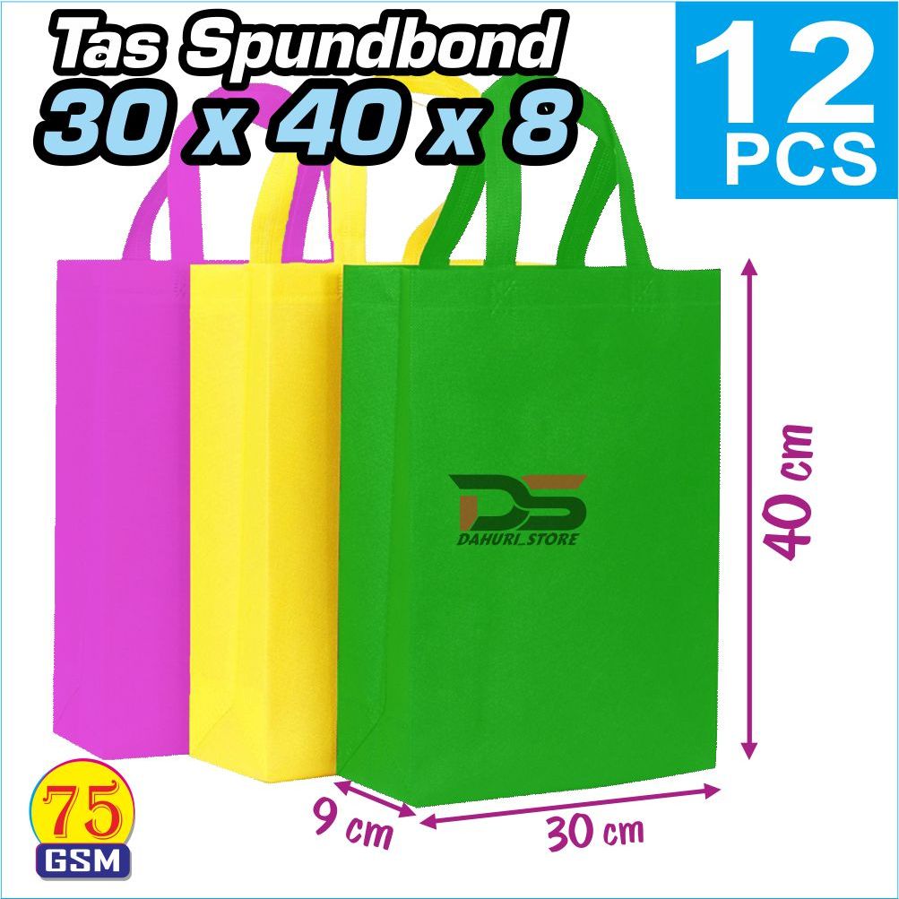 

Tas Kain Spunbond Goodie Bag MURAH Model HLS TALI 30 x 40 Harga 12 pcs