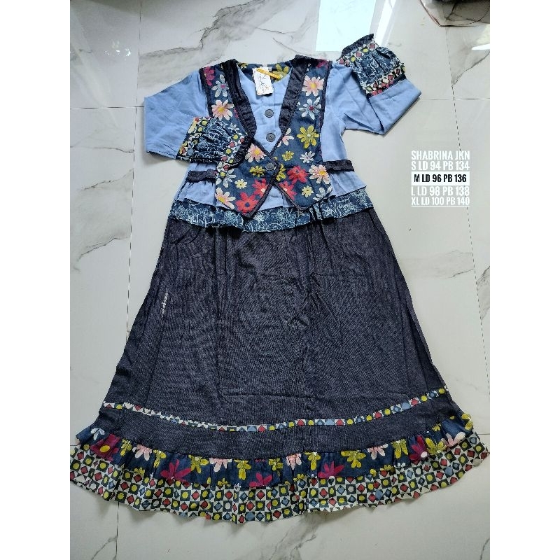 gamis shabrina denim bunga rompi