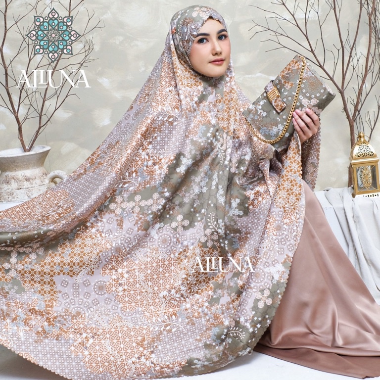 Paling Bagus ALLUNA  Mukena Dewasa Motif 3in1 Silk Mewah Lafaya Series