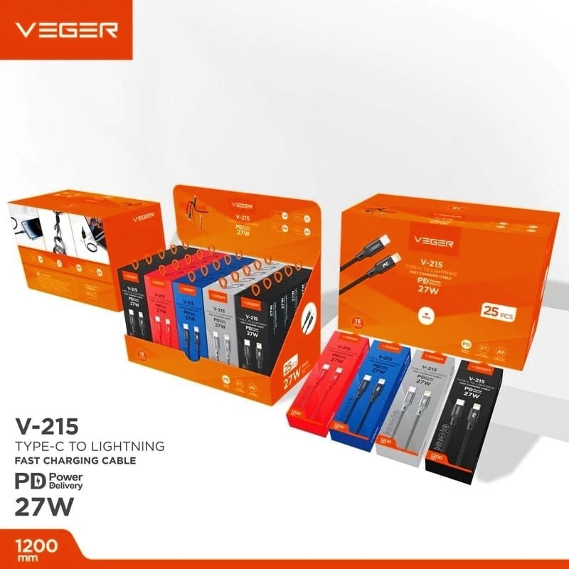 Kabel VEGER V215 USB-C to LIGHTNING / Kabel data VEGER V205 27W PD TYPE C to LIGHTNING Fast charging