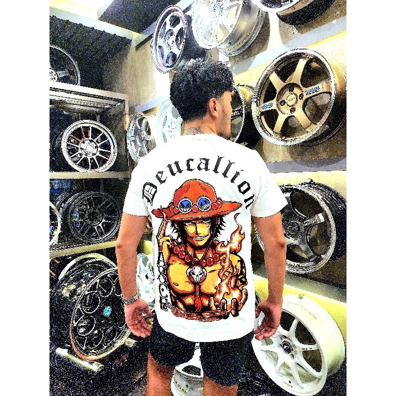 Kaos Anime One Piece Cotton Import / ACE Warna Putih / T-Shirt Pria / Baju Kaos Unisex