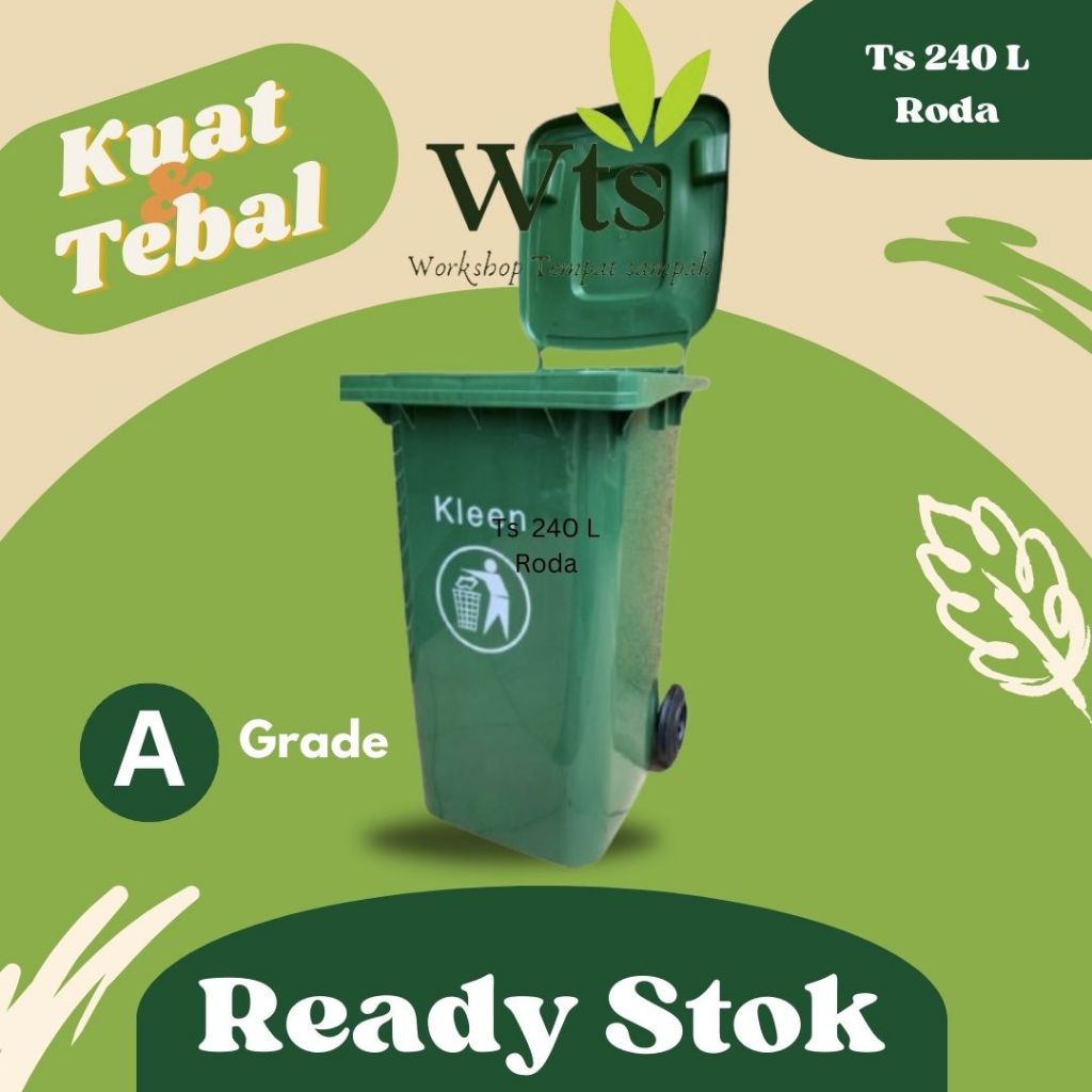 TONG SAMPAH PLASTIK 240 LITER BERODA, HARGA TEMPAT SAMPAH PLASTIK BESAR RODA 2