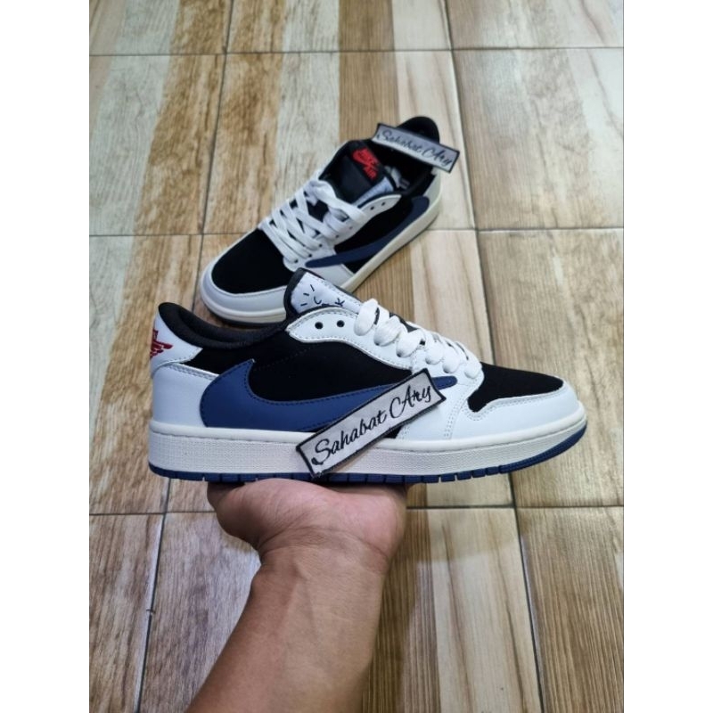Sepatu AJ 1 Low Travis White Black Blue