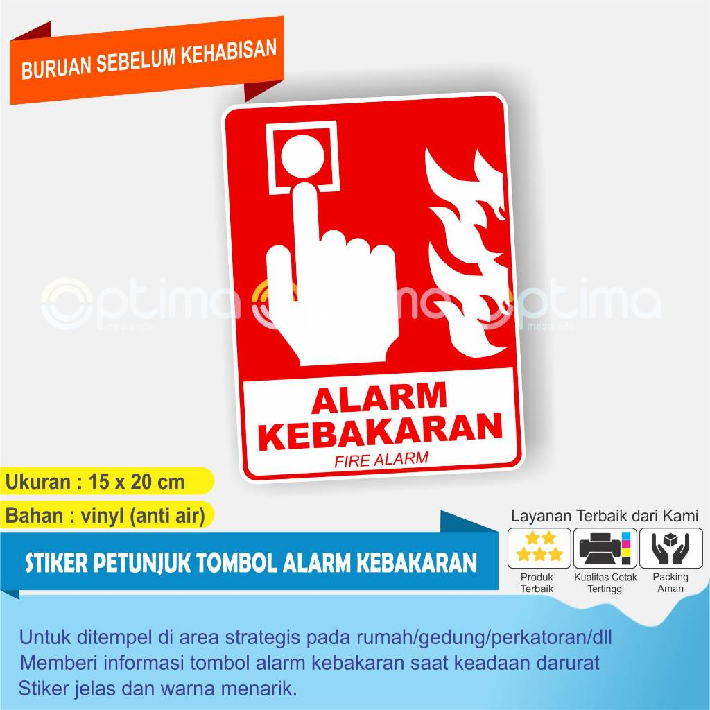 CETAK STIKER TOMBOL ALARM KEBAKARAN