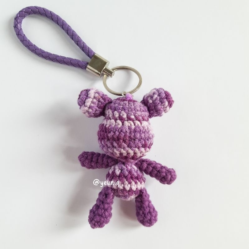 Purple Bearbrick Amigurumi Bag Charm Keychain | Gantungan Kunci Boneka Rajut by YEUNIQ