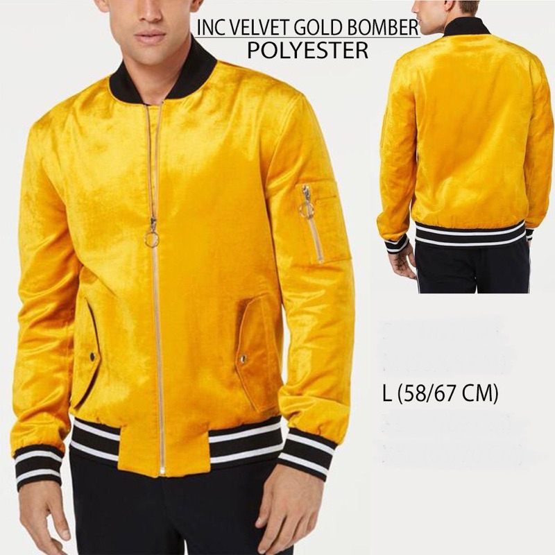Jaket Bomber Warna Kuning Gold (Velvet Gold Bomber) brand I.N.C Original
