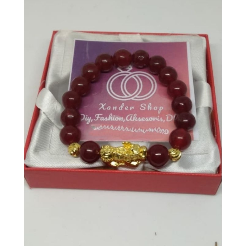 GELANG GIOK RED  JADE GELANG PIXIU KEBERUNTUNGAN/GIOK MERAH MARUN