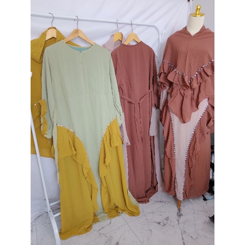 gamis syarii set kerudung chiffon sifon  dress muslim mewah polos hijab 2523