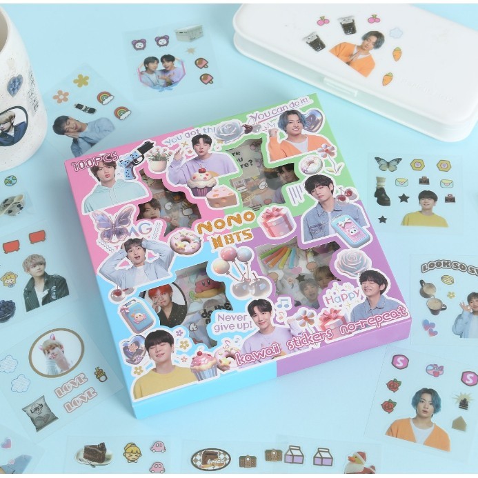 

100 Lembar Sticker BTS BT21 Waterproof Anti Air Per Box Tinytan Korea Anak