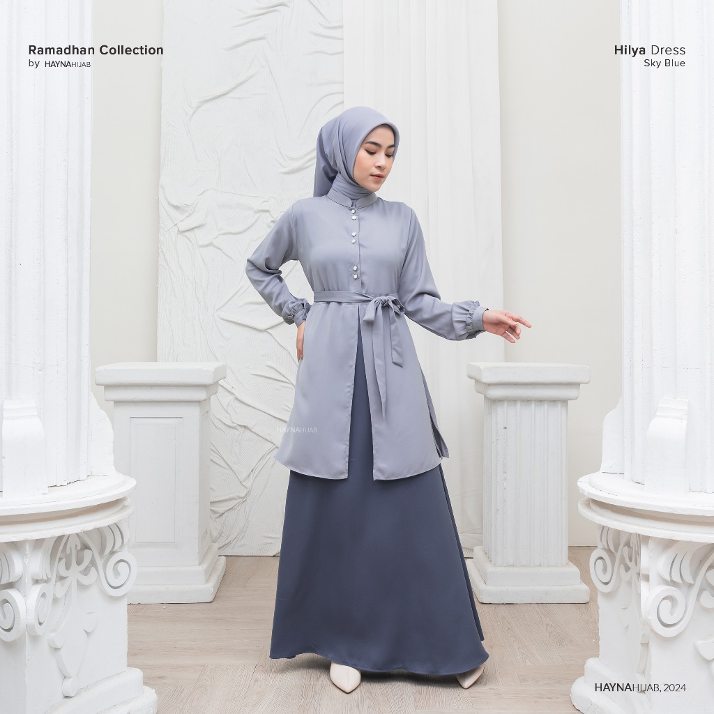 HAYNA Hilya Dress (Sky Blue) - Dress Kondangan Busui Friendly Gamis Wanita Muslim