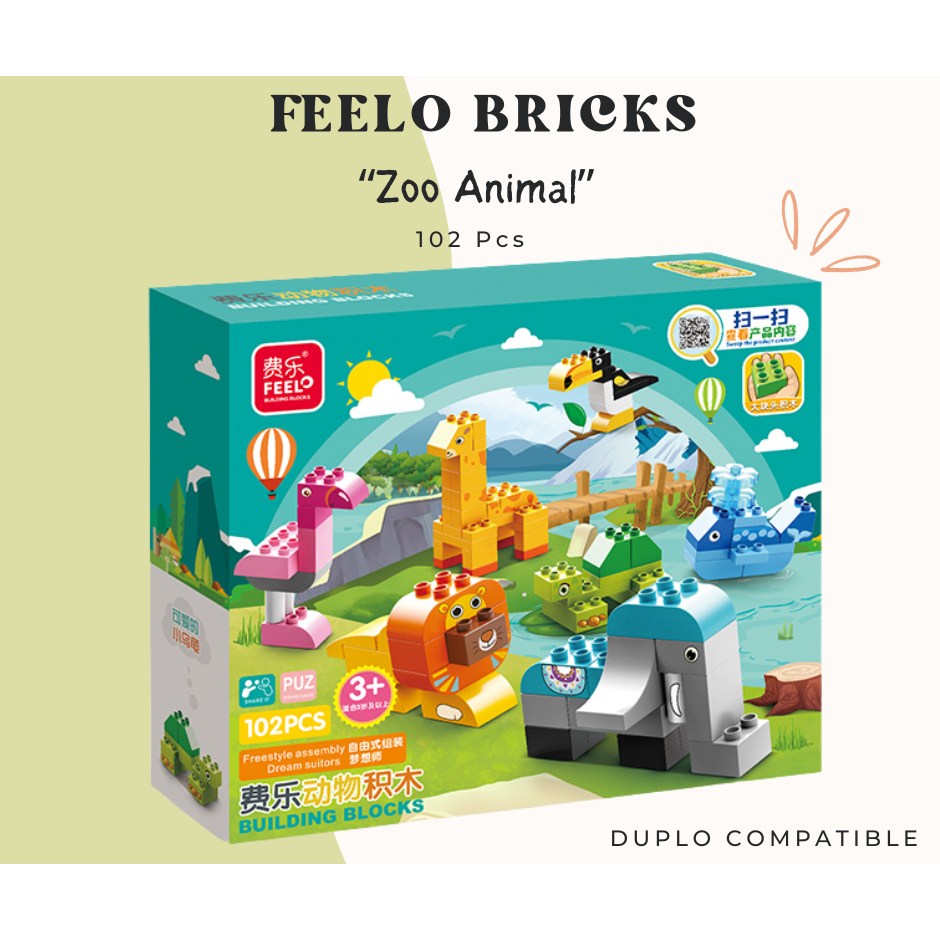 Feelo Creative Animal Bricks / Mainan Bricks Anak2 / Kado Ulang Tahun Anak 1 tahun