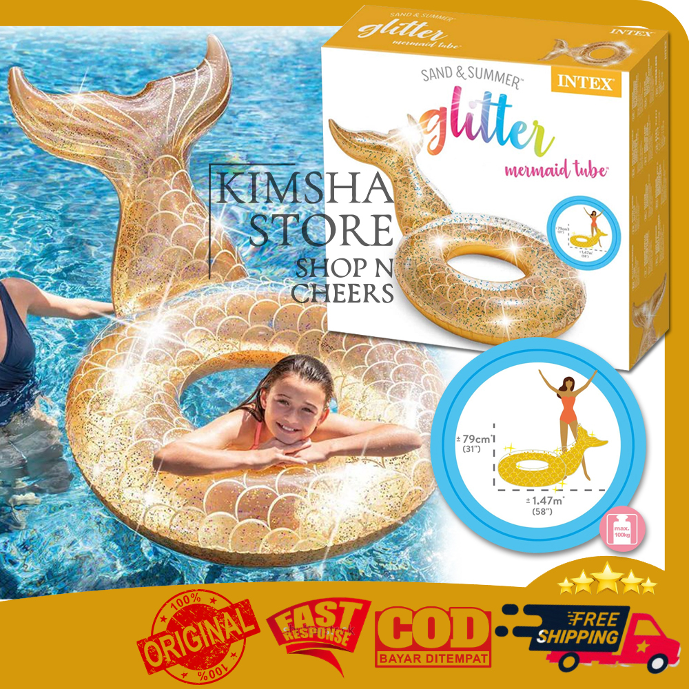 Intex Mermaid Tube Glitter Gold Ekor Putri Duyung Pelampung Ban Renang