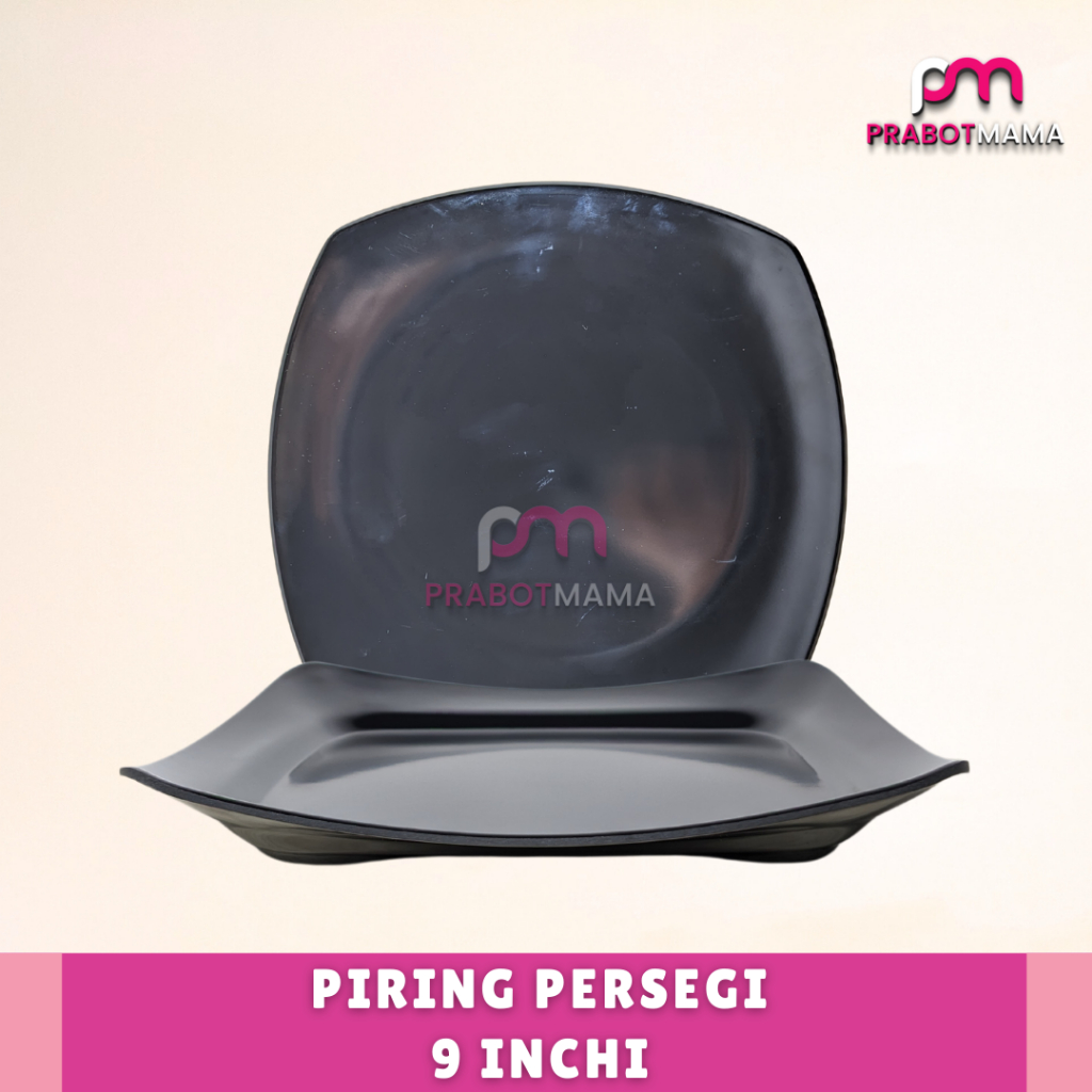 Piring Persegi Hitam 9 Inch - PRABOTMAMA / Piring Melamin Kotak Hitam / Piring Polos Tebal
