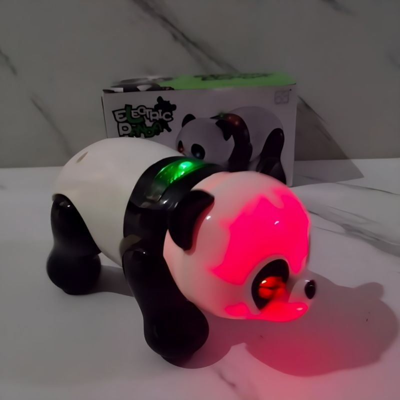 Mainan Hewan Panda Jalan ada Lampu Suara - Boneka Binatang Baterai Berjalan Figure Panda Anak Laki E
