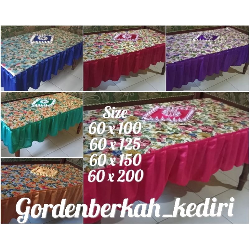 taplak meja kotak/taplak meja kotak murah/ taplak meja tamu rumbai satin/taplak meja bunga