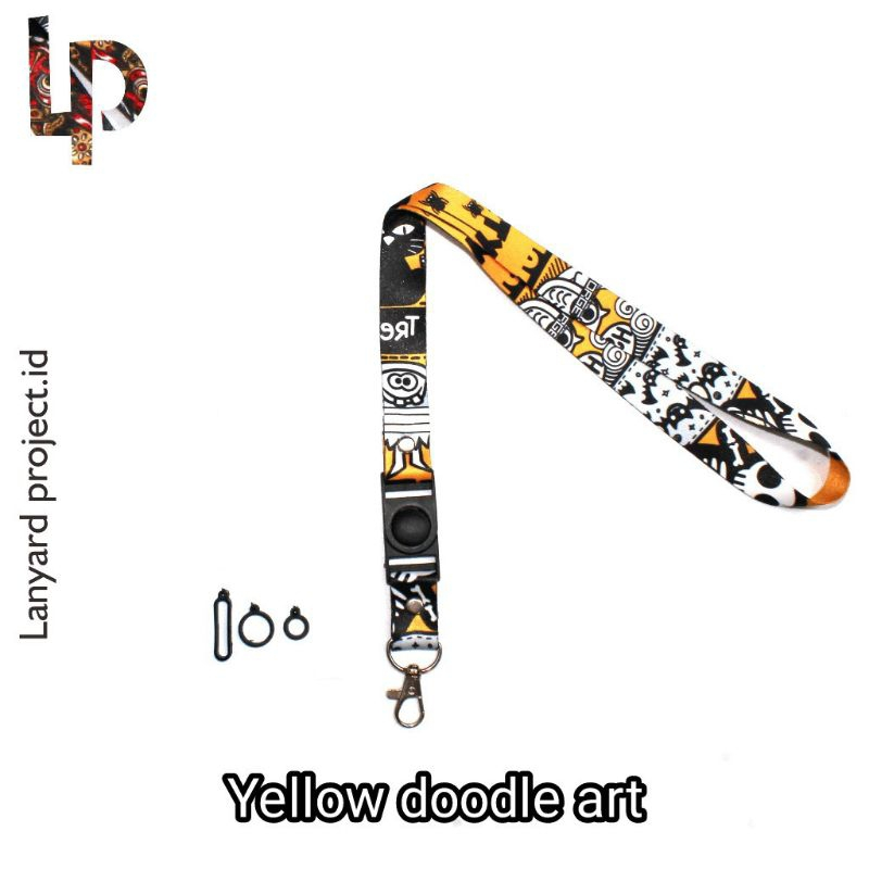 Gantungan Hp Lanyard Custom ID Card/ Name Tag  Gantungan Tali Premium Full Printing - Doodle art