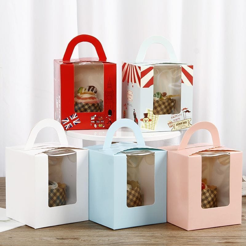 Box / Dus Cupcake MOTIF Polos + Window / Dus Souvenir Snack Permen / Single Muffin Cupcake Box / Kem