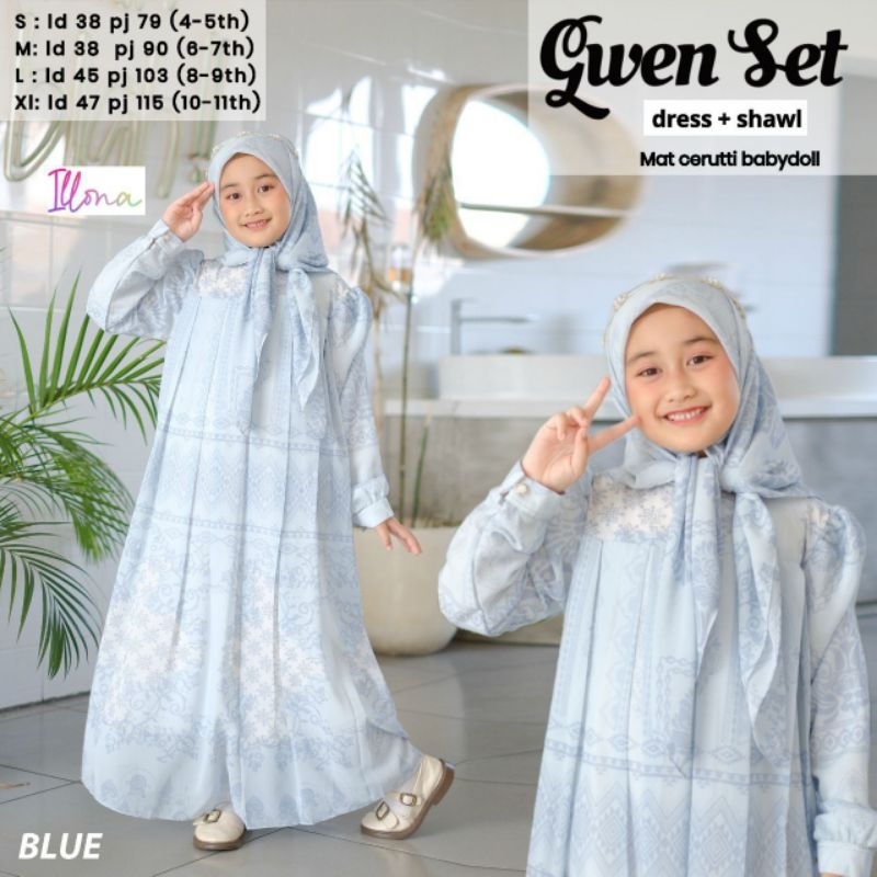 GWEN SWT DRESS GAMIS SYARI ANAK SET SETELAN PASHMINA JILBAB INSTAN CERUTI BABYDOLL 4 5 6 7 8 9 10 11
