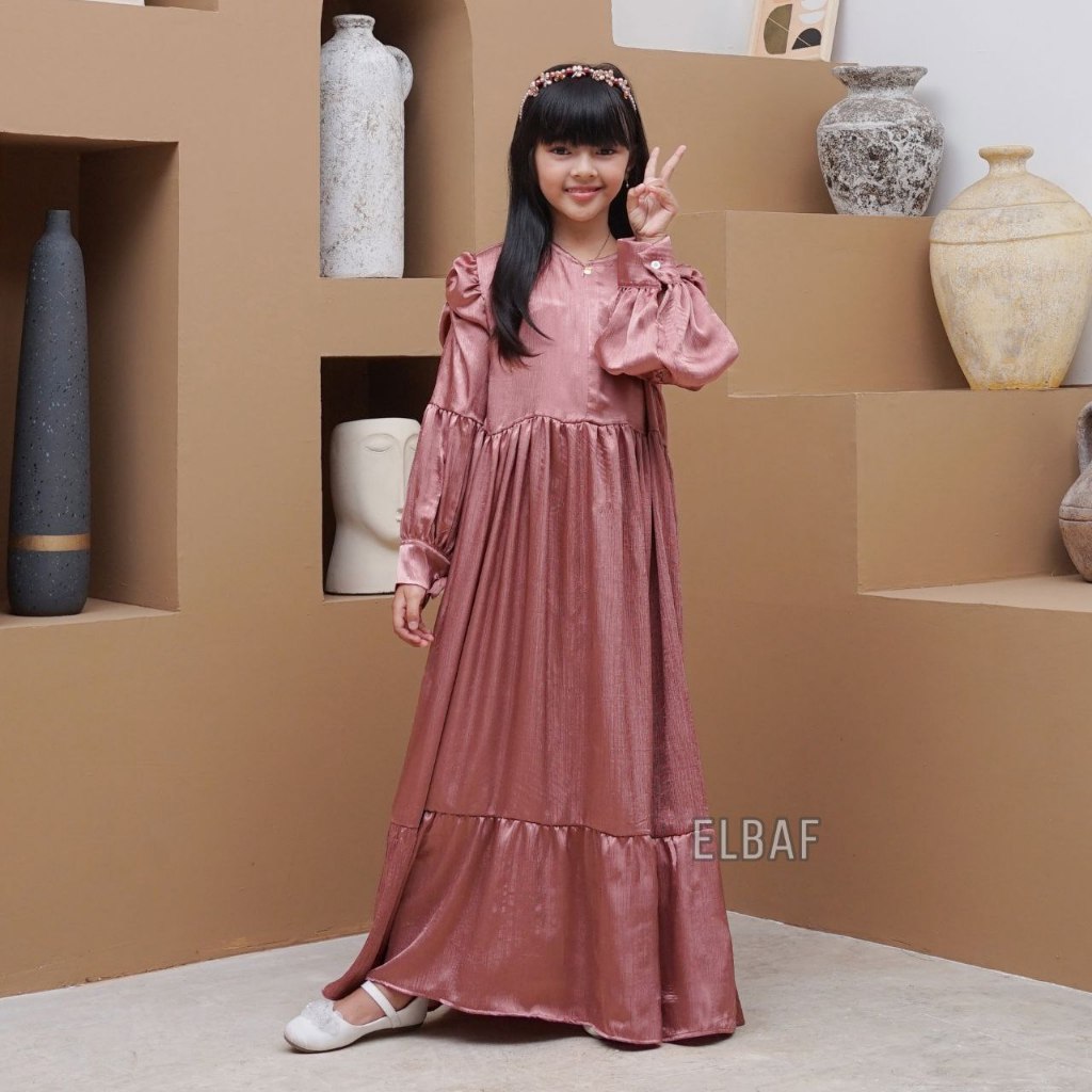 Bella Dress Baju Gamis Anak Perempuan Shimmer Creadenza Silk Premium Terbaru 2025 Rempel Usia 3-13 T