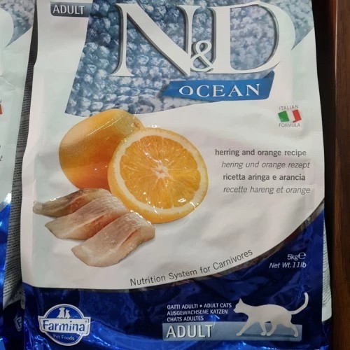 N&D Ocean HERRING & ORANGE ADULT Cat 10kg - MAkanan Kucing Dewasa