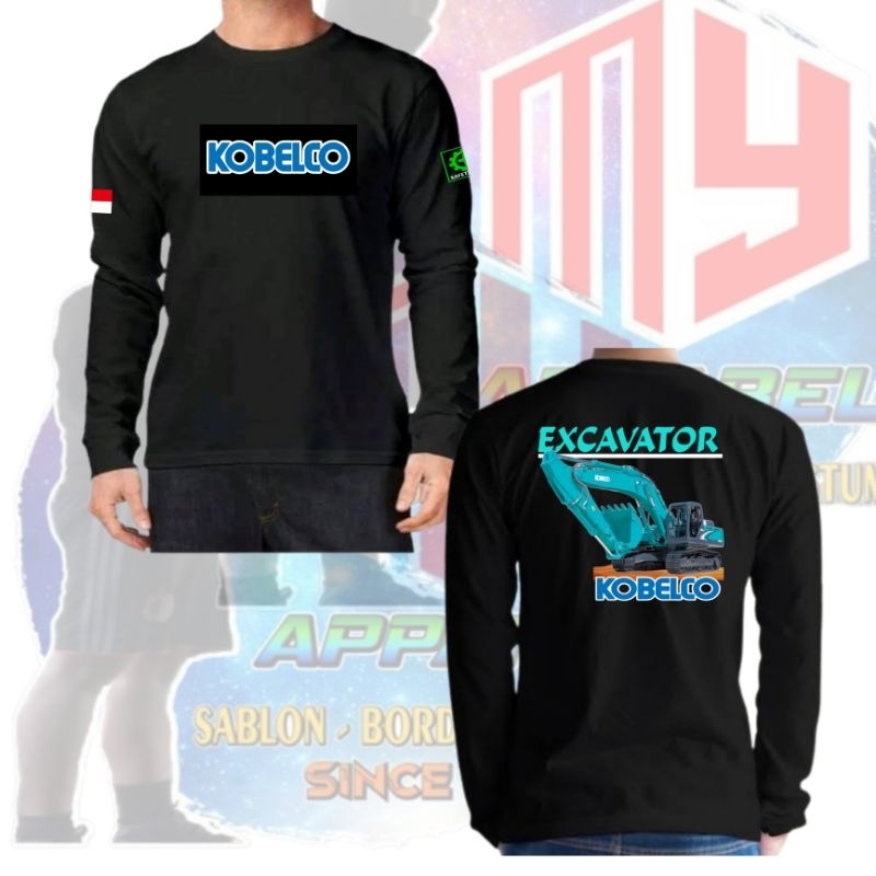 Baju kaos excavator Kobelco lengan panjang hitam/kaos sablon DTF pria wanita