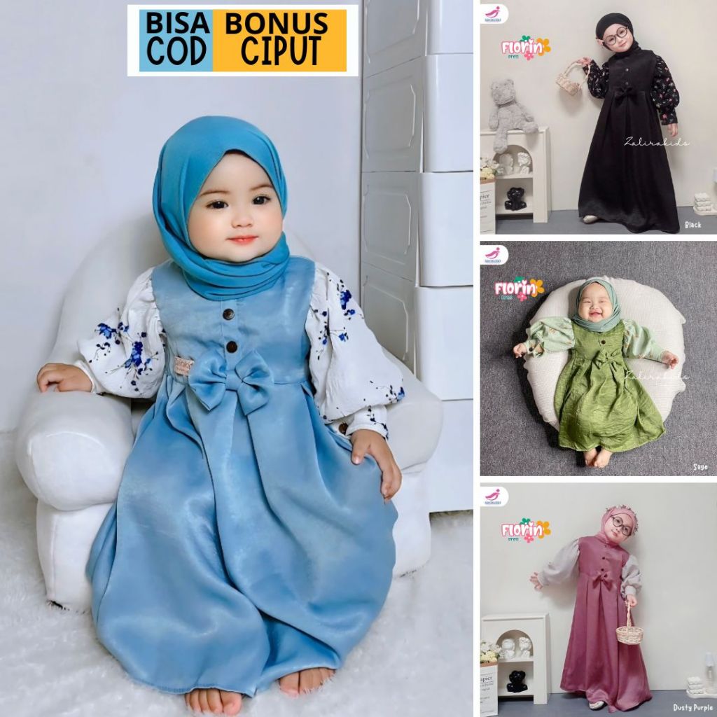 Florin Series Zalira Kids Original Gamis Bayi Perempuan usia 6 Bulan -  6 TAHUN terbaru Dress muslim anak perempuan SET JILBAB