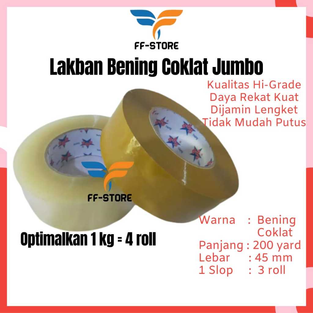 

Lakban Bening 200Y Lakban Coklat 200 Yard 2 Inch 45mm 45 mikron Selotip OPP Tape Packing Olshop Perekat Plastik Online Shop