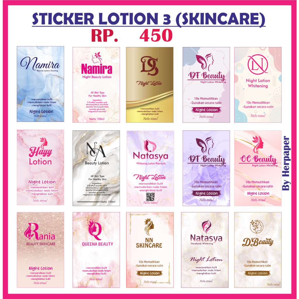 Stiker Lotion. stiker handbody. Stiker toner.Stiker dosting.facial wash.Stiker HB.logo HB.Logo cream