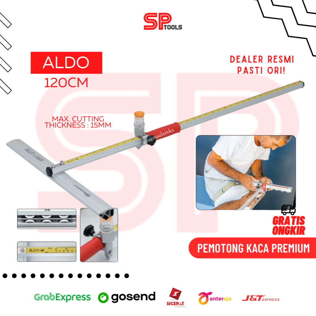 ALAT PISAU POTONG PEMOTONG KACA LURUS MODEL T PREMIUM 120CM ALDO