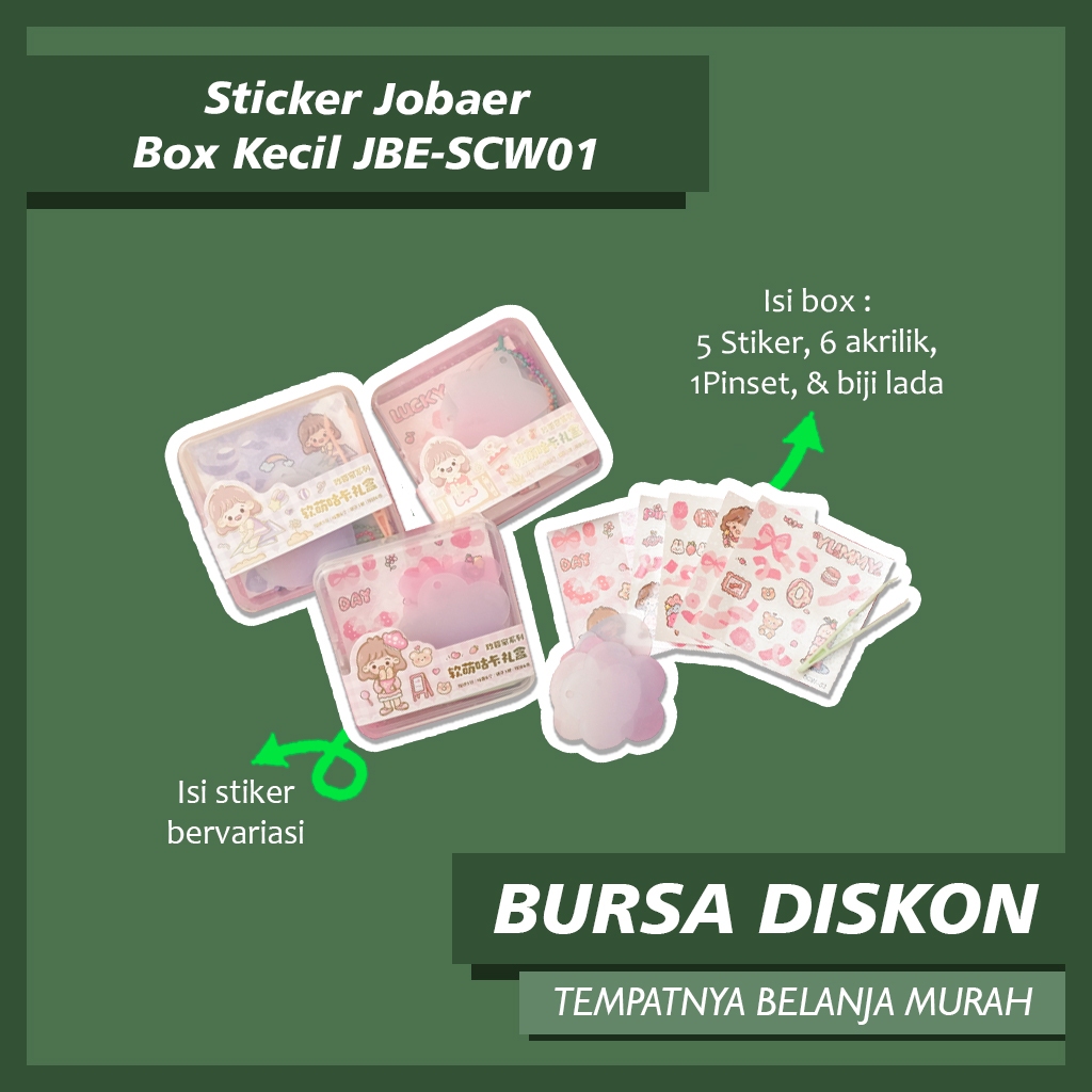 

Sticker Jobaer Box Kecil JBE-SCW01 Stiker, Ganci, Pinset Box Paket Sticker lembar stiker jurnaling journal set buku alat tulis sekolah pastel lucu