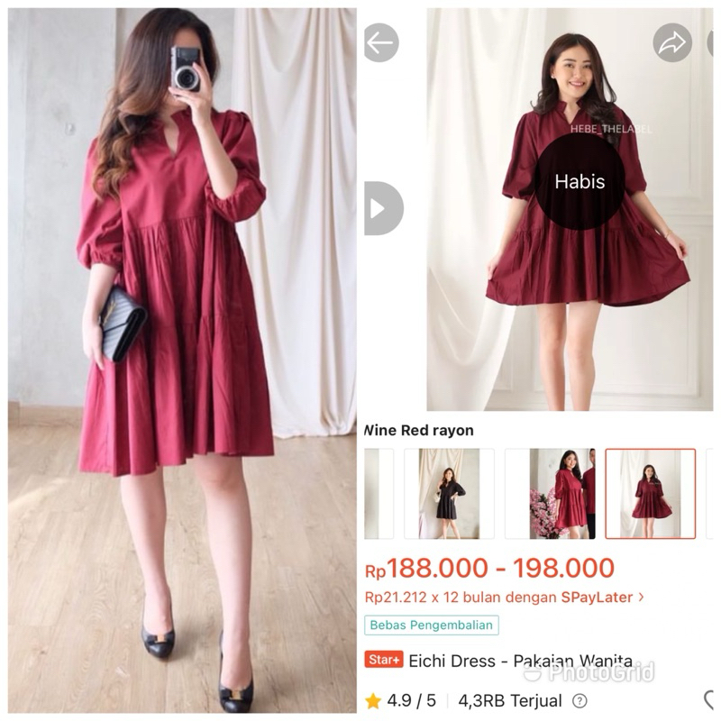 eichi dress hebe the label hebethelabel terusan wanita perempuan remaja dewasa maroon merah wine red