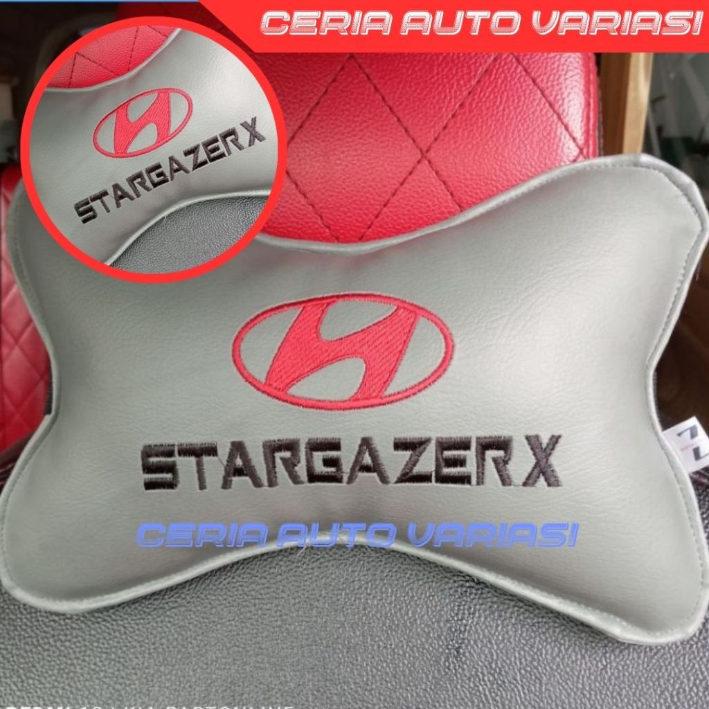 Bantal mobil set sandaran jok headrest Hyundai  Stargazer kulit sintetis