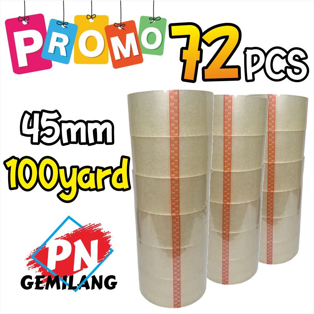 

PAKET PROMO HARGA 1 KARTON LAKBAN BENING & COKLAT UKURAN 45MM X 100YARD 72 pcs