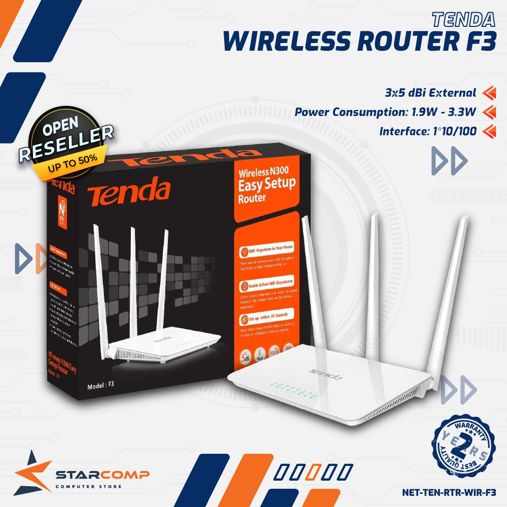 Tenda Router F3 Wireless 300Mbps 3xAntenna 5dBi