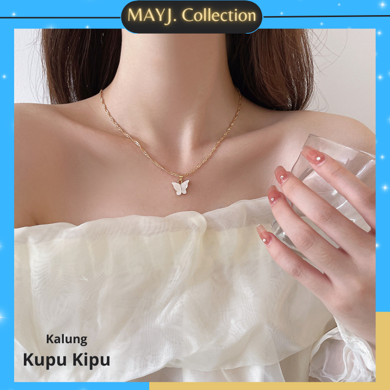 MAYJ - K13 Kalung Emas Wanita Korean Trendy Kalung Liontin Kupu Kupu Putih Kecil Kalung Wanita Hijab