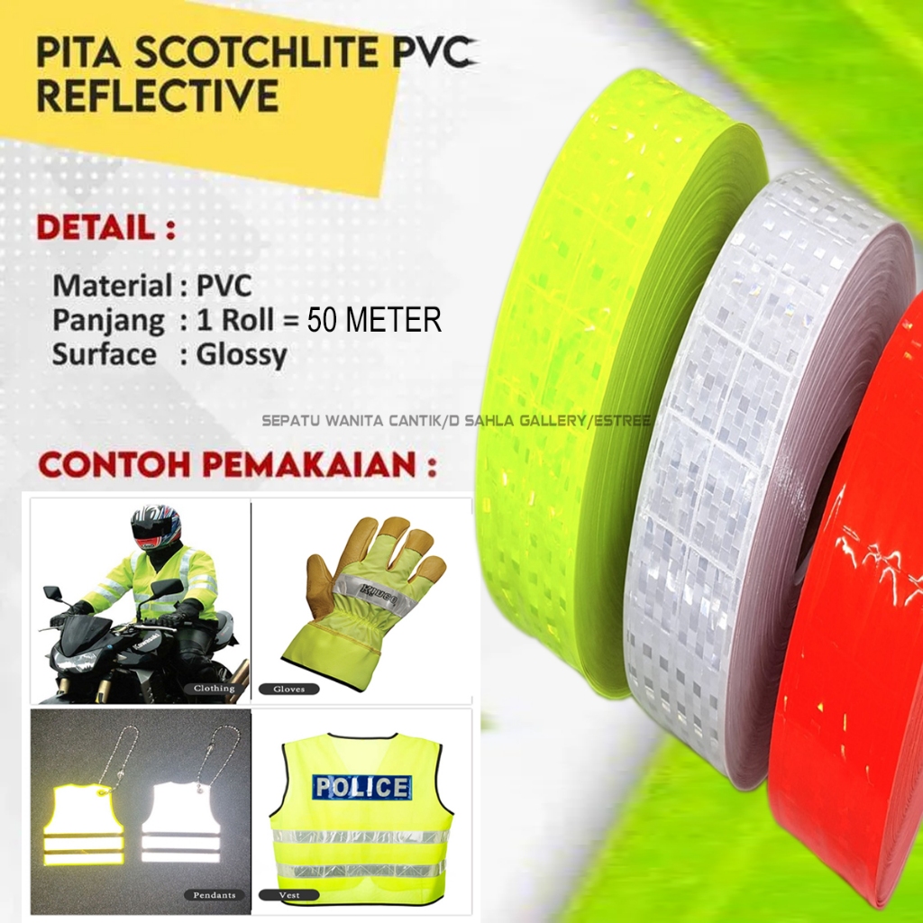 

Pita Skotlet Scotlight Scotlite Reflektif PVC Lebar 2,5 cm Motif Pola Kotak Untuk Jas Hujan Mantel Rompi Jaket Hijau Stabilo Harga Permeter