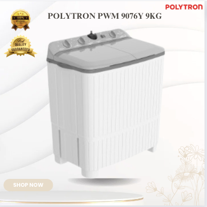 POLYTRON Mesin Cuci 2 Tabung Giant SERIES PWM 9076Y 9KG/PWM-9076Y/PWM 9076Y/POLYTRON MESIN CUCI 9KG