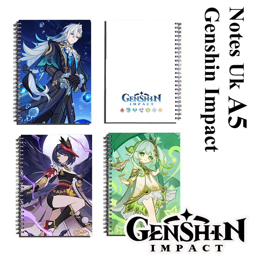 

jurnal / note book / buku catatan / anime game genshin impact CARD garis uk a5 full colour jilid spiral murah