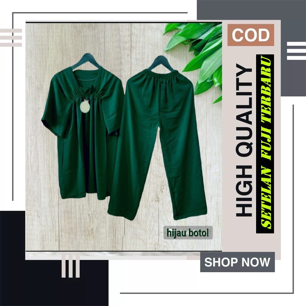 Setelan Wanita Fuji Polos Kerut Dada Set | Setelan Wanita Kekinian | One Set Fuji Kerut Dada Terbaru