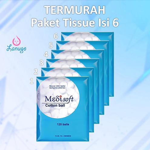 Termurah dan terbaik  PAKET 6 PCS  COTTON BALL MEDISOFT BIRU 75 GRAM  KAPAS BAYI grosir