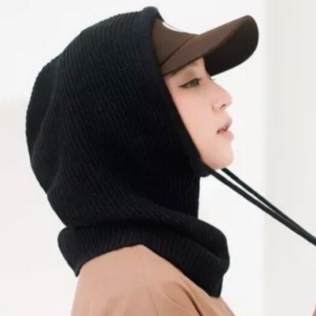 Balaclava rajut hijab instan hoodie wanita tali pengait