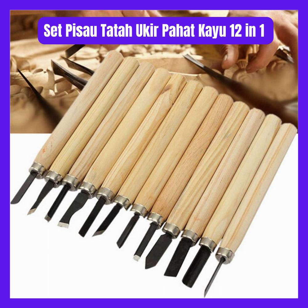 Set Pisau Tatah Ukir Pahat Kayu 12 in 1 Wood Carving Art Knife Set Pisau Ukir 12 in 1 Alat Pahat