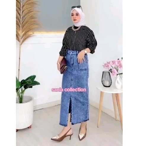 ROK JEANS SPAN BELAH DEPAN PREMIUM MELAR ORI SANIA COLLECTION