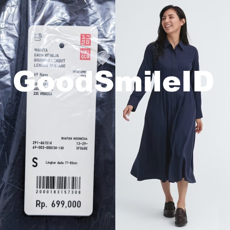 SALE Women Gaun Kemeja Lembut Lengan Panjang Long Dress UNIQLO