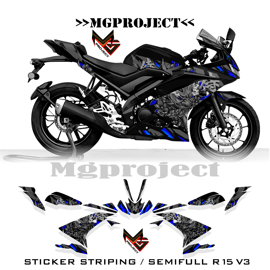 r15 v3 sku9, striping r15 v3 samuray grafis, stiker yamha r15v3 semifullody