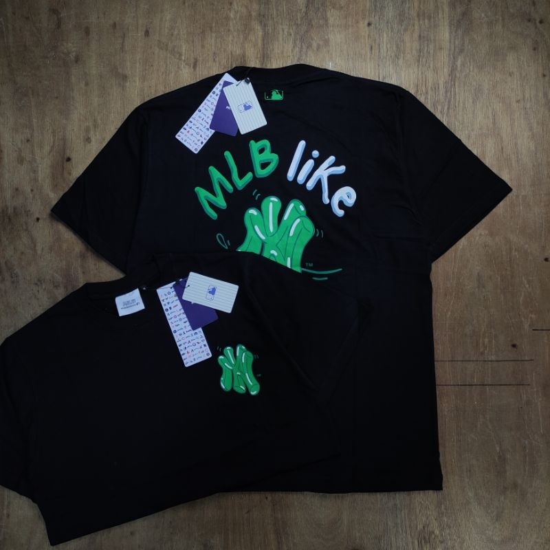 KAOS OVERSIZE MLB LIKE NEW YORK YANKEES PAINT CRAYON GREEN LOGO BASIC PRINTED BLACK TEES BESTSELLER