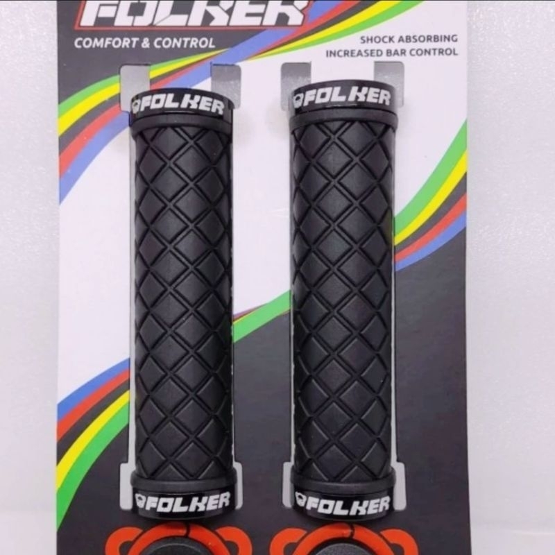 HANDGRIP FOLKER F-3 SERIES DOUBLE LOCK HITAM KARET STANG UNTUK SEPEDA  GUNUNG MTB LIPAT FEDERAL BMX