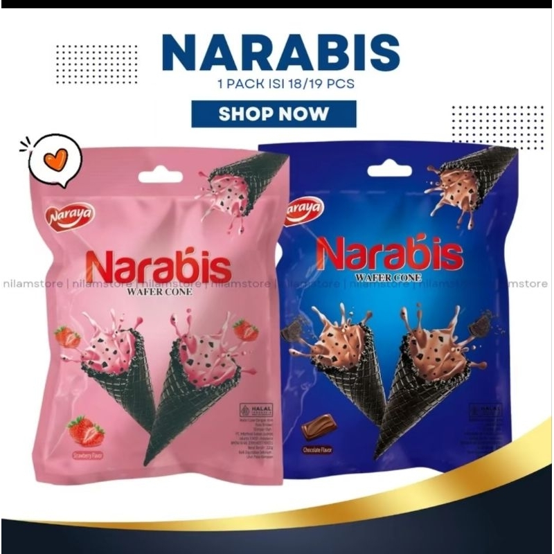 

Naraya Narabis Wafer Cone Cream Chocolate Stawbery Kemasan Bag 220 gr